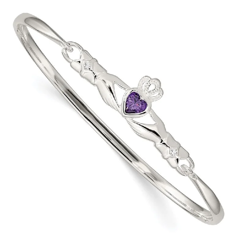 Women’s gemstone bangles-925 Sterling Silver Purple Cubic Zirconia Claddagh Bangle Bracelet