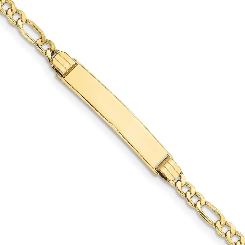 Women’s gold cuff bracelets-10k Yellow Gold Semi-solid Figaro Link ID Bracelet, 7" (W-5.8mm)