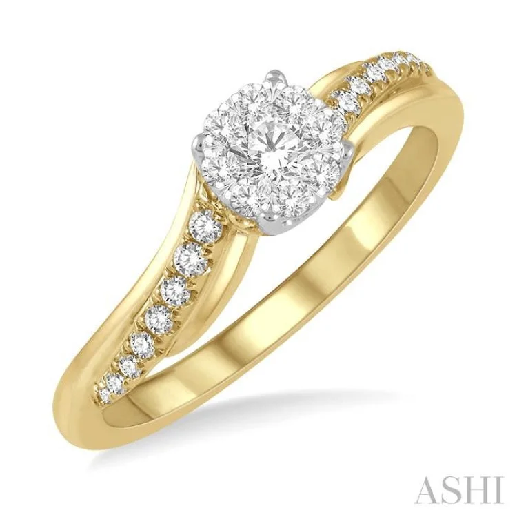 Women's platinum engagement rings-1/3 ctw Circular Mount Slanting Round Cut Diamond Lovebright Engagement Ring in 14K Yellow and White Gold