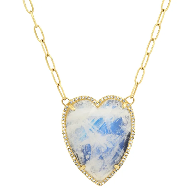 Women’s elegant pendant necklaces-Jumbo Faceted Puffy Gemstone Heart Necklace with Diamond Frame