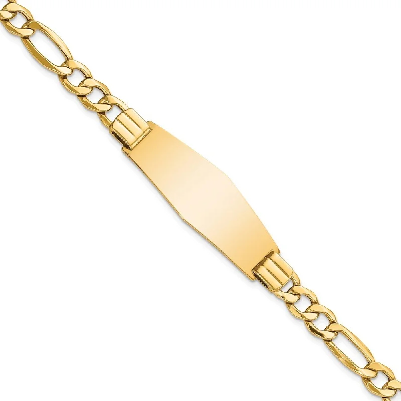 Women’s charm bracelets-14k Yellow Gold 14mm Polished Semi-Solid Soft Diamond Shape Figaro ID Bracelet, 8"