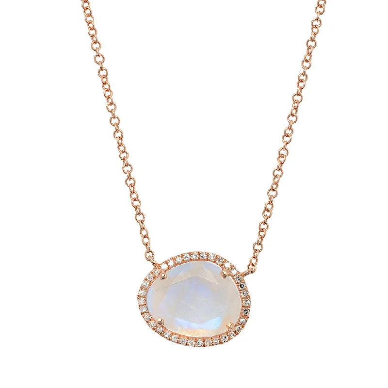 Women’s butterfly necklaces-Magic Moonstone With Diamond Halo Necklace