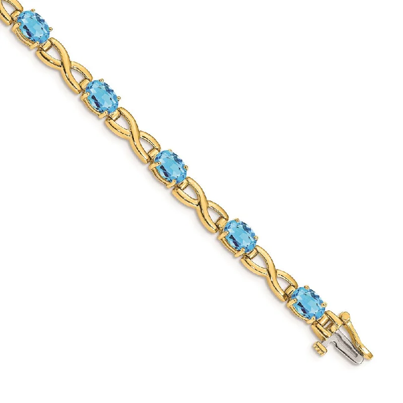 Women’s gold bangles-14k 7x5mm Oval Blue Topaz Bracelet-WBC-BM4498-BT-Y