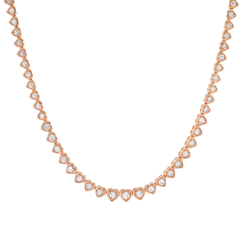 Women’s classic pearl necklaces-Heart Tennis Necklace with Round Diamonds