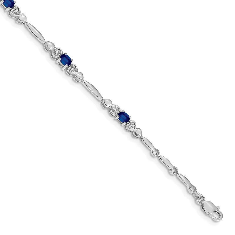 Women’s silver bracelets-10k White Gold Diamond and Sapphire Bracelet-WBC-BM4479-SA-001-1WA