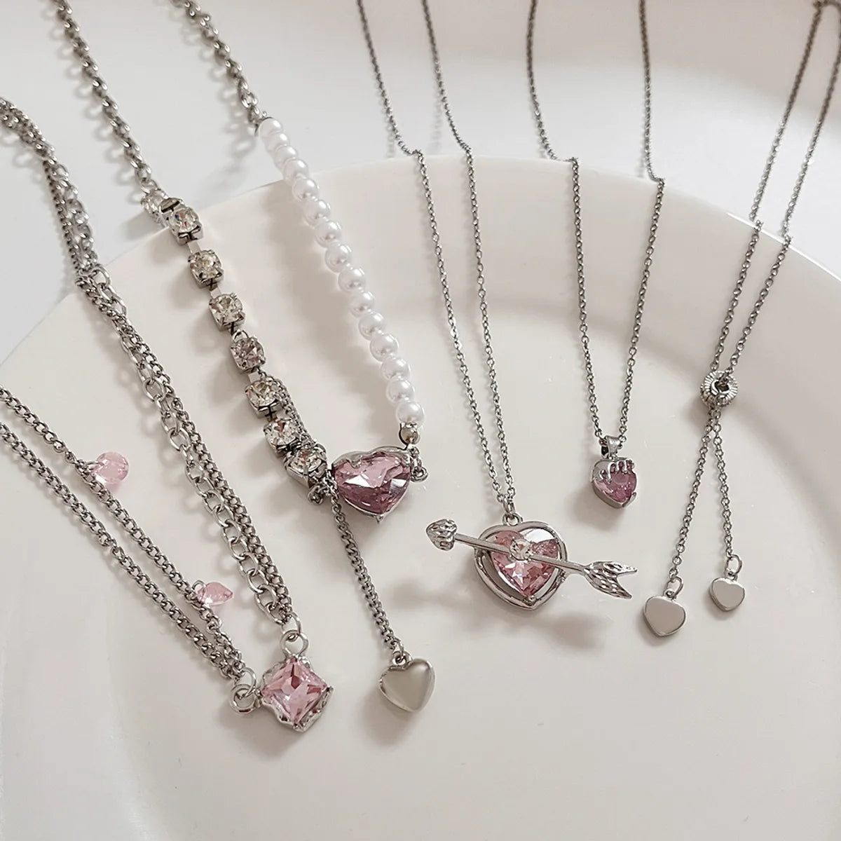 Women’s birthstone necklaces-1 Piece Sweet Heart Shape Alloy Plating Artificial Rhinestones Women's Necklace