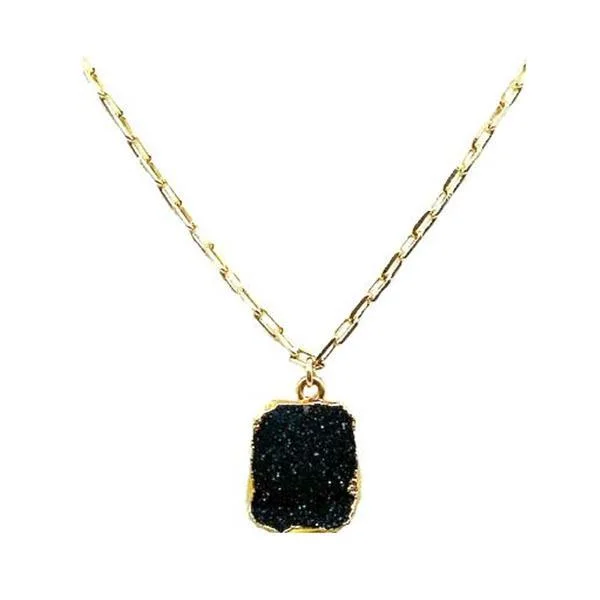 Women’s fine jewelry necklaces-Electroform Pendant on Gold Fill Link Chain: Black Druzy (NGCP749DZX)