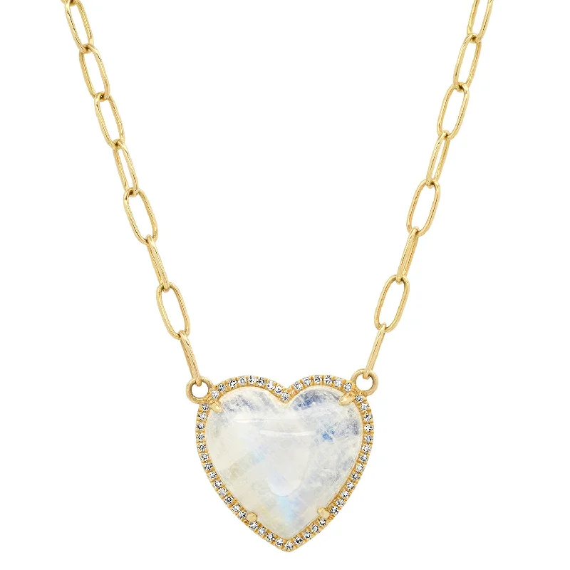 Women’s classic pearl necklaces-Puffy Gemstone Heart Necklace with Diamond Frame