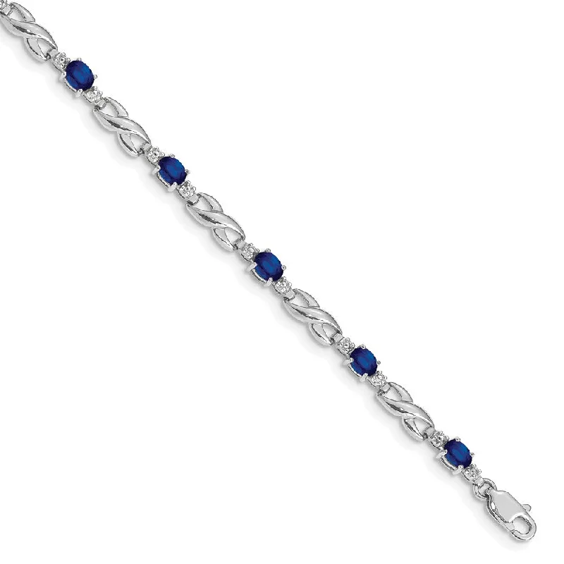 Women’s gold bracelets-10k White Gold Diamond and Sapphire Bracelet-WBC-BM4477-SA-001-1WA