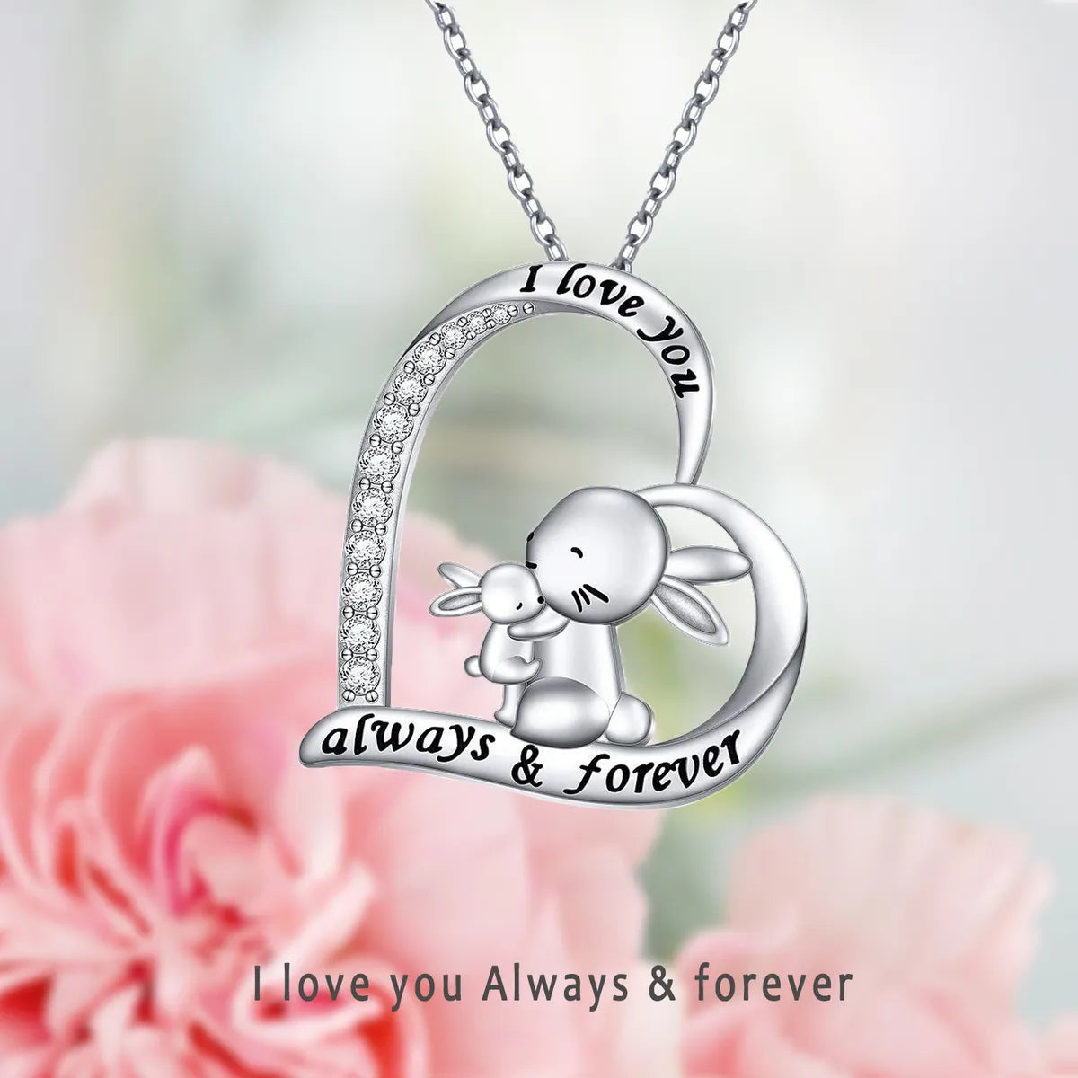 Women’s gemstone necklaces-Fashion Mama Rabbit Letter Heart Shape Alloy Inlay Rhinestones Mother's Day Women's Necklace