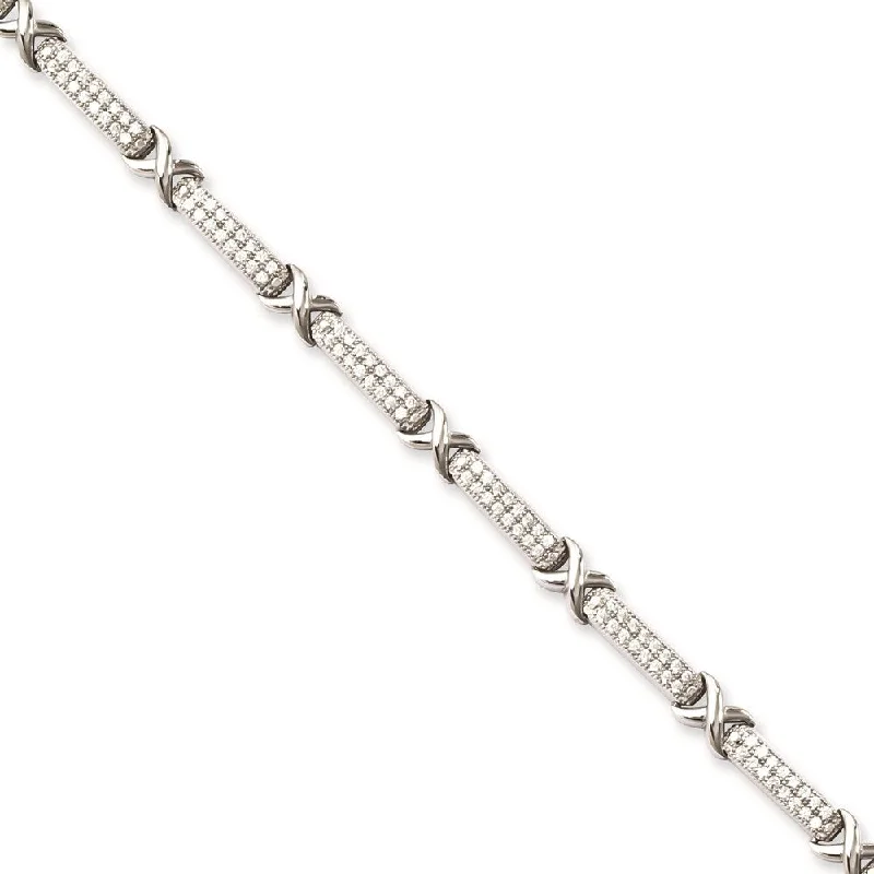 Women’s diamond tennis bangles-925 Sterling Silver Brilliant Embers Rhodium-plated Cubic Zirconia Bracelet, 7.25"