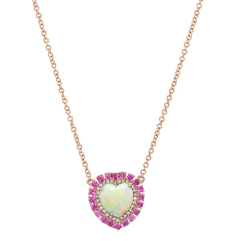 Women’s diamond necklaces-One of a Kind Opal & Pink Sapphire Heart Pendant