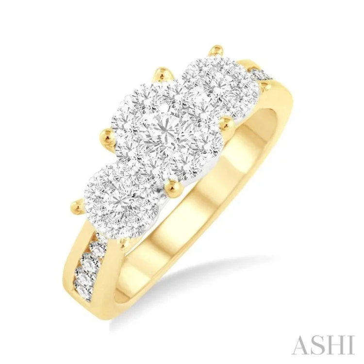 Women's luxury halo engagement rings-3/4 ctw Lovebright Round Cut Diamond Ring in 14K Yellow and White Gold