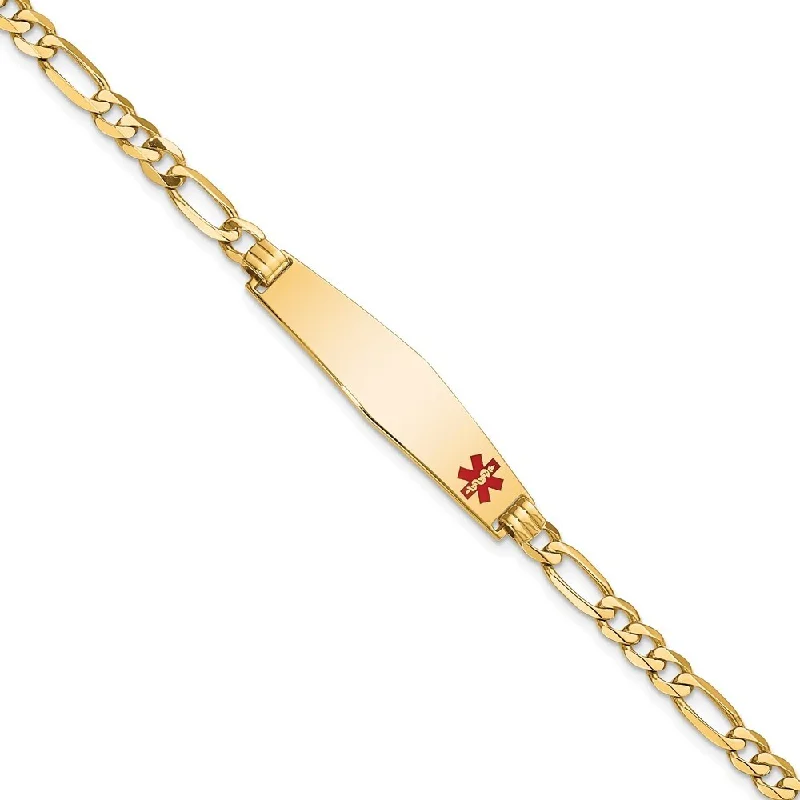 Women’s gemstone bracelets-14k Yellow Gold 8.5mm Medical Soft Diamond Shape Red Enamel Flat Figaro Link ID Bracelet, 7"