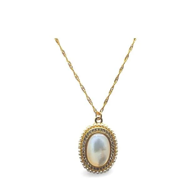 Women’s artistic necklaces-Mother of Pearl, Pearl & CZ Oval Pendant (NGCP458MOP)