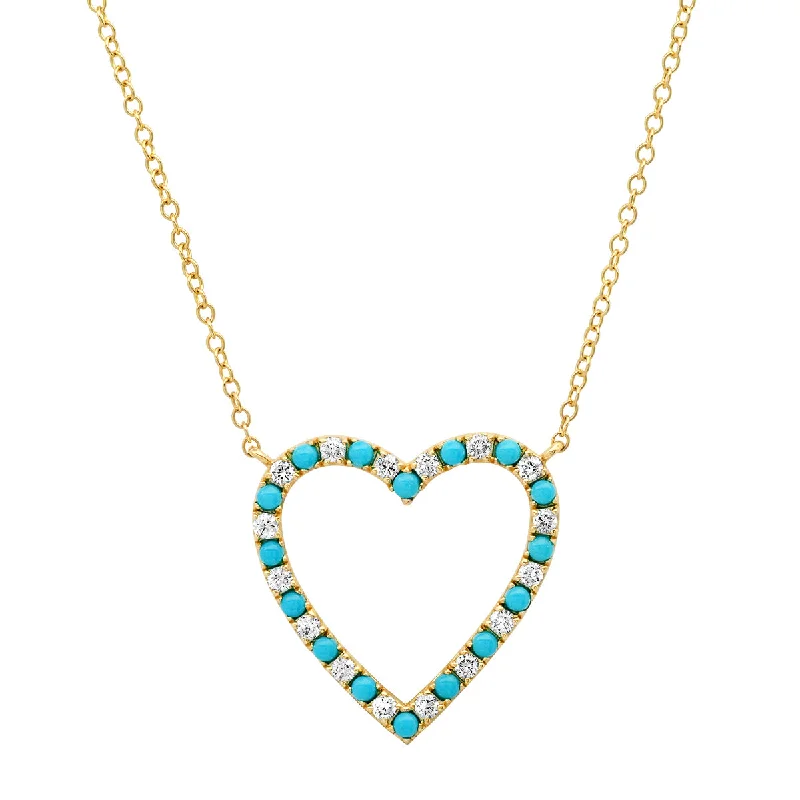 Women’s pearl necklaces-Diamond and Turquoise Open Heart Pendant Necklace