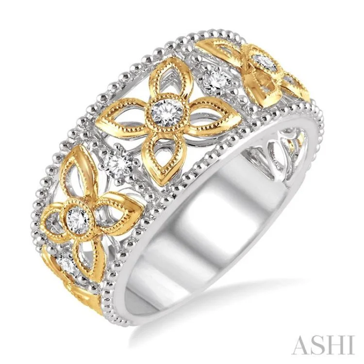 Women's platinum engagement rings with sapphires-1/3 Ctw Round Cut Diamond Fashion Band in 14K White and Yellow Gold