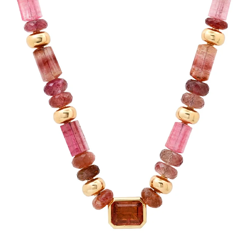 Women’s romantic necklaces-One of a Kind Emerald Cut Pink Tourmaline Necklace