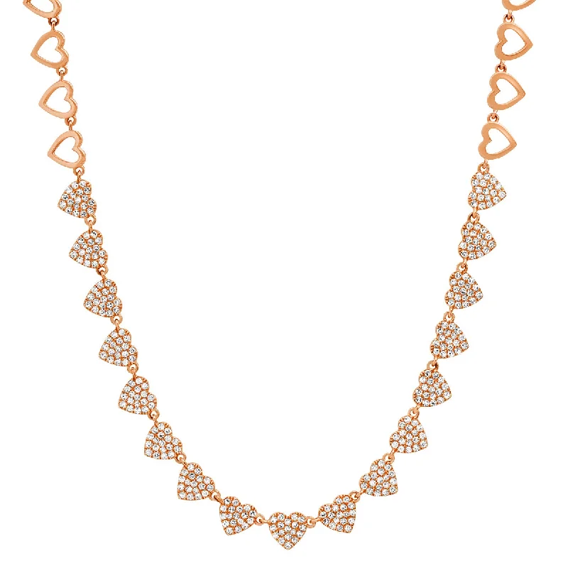 Women’s layered gemstone necklaces-Pave Diamond Love of Hearts Tennis Necklace