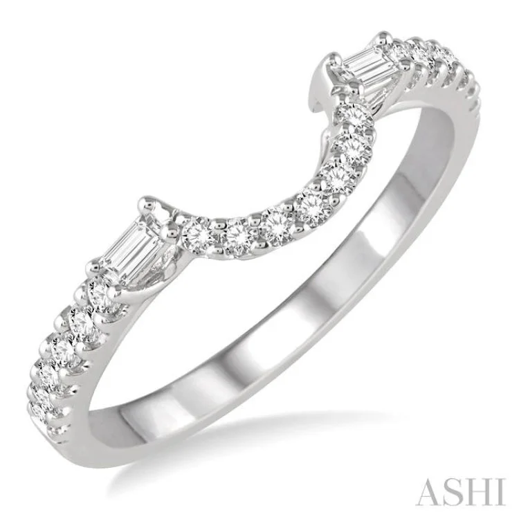 Women's halo diamond engagement rings-1/3 ctw Crescent Shape Center Diamond Wedding Band in 14K White Gold