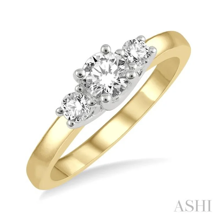 Women's affordable engagement rings-1/2 ctw Round Cut Diamond Three-Stone Ring in 14K Yellow and White Gold