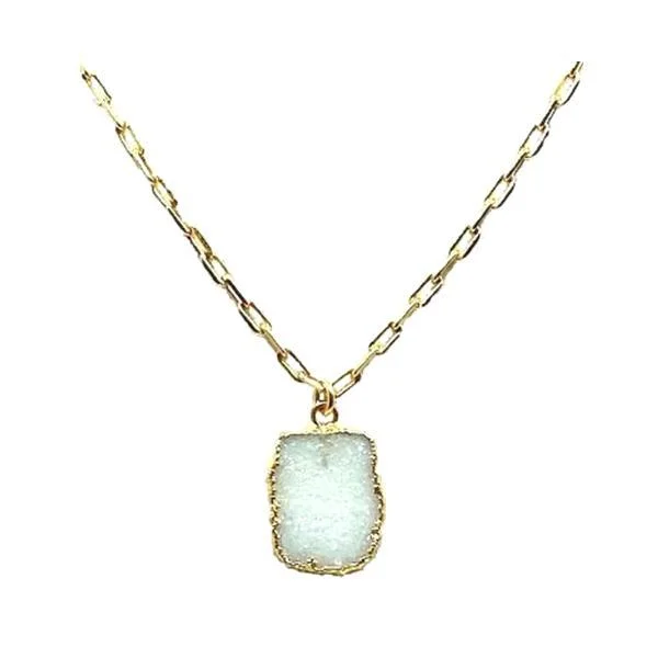 Women’s artistic necklaces-Electroform Pendant on Gold Fill Link Chain: White Druzy (NGCP749DZ)