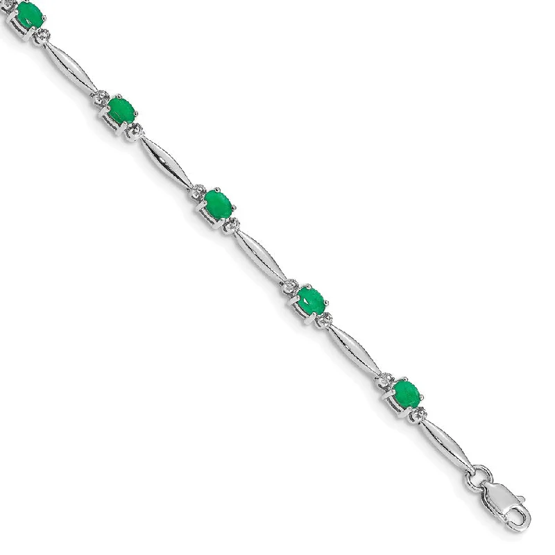 Women’s nature-themed bracelets-10k White Gold Diamond and Emerald Bracelet-WBC-BM4484-EM-001-1WA