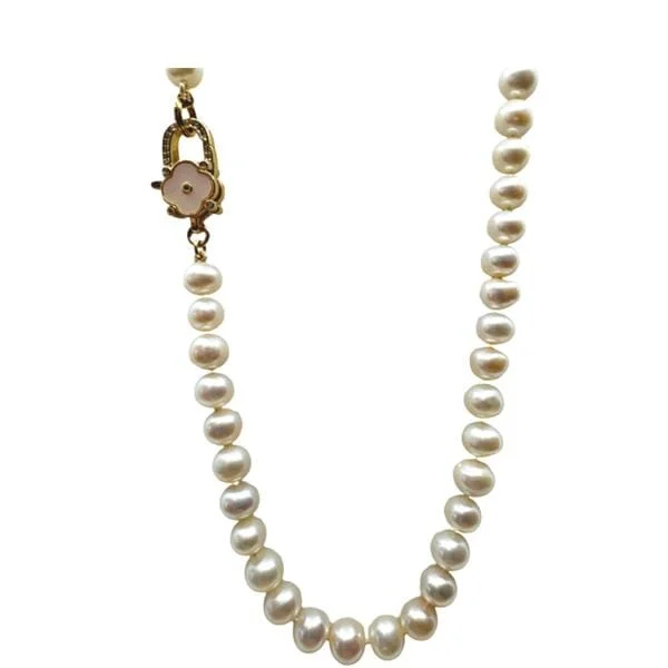 Women’s bar pendant necklaces-Hand Knotted Fresh Water Pearl Necklace with 18kt GF Clasp (NG305CLV)