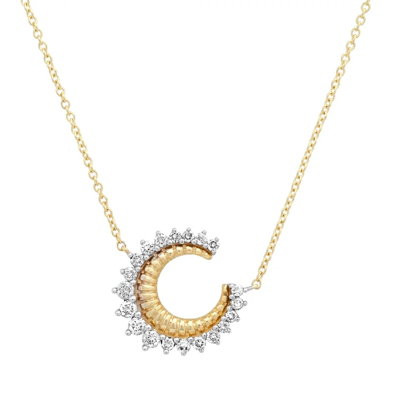 Women’s butterfly necklaces-Fluted Diamond Crescent Moon Necklace