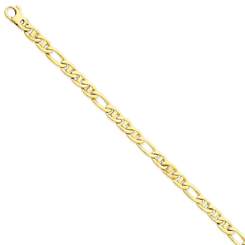 Women’s designer bracelets-14k 6.5mm Solid Hand-Polished 3 & 1 Flat Anchor Bracelet-WBC-FL438-8.25