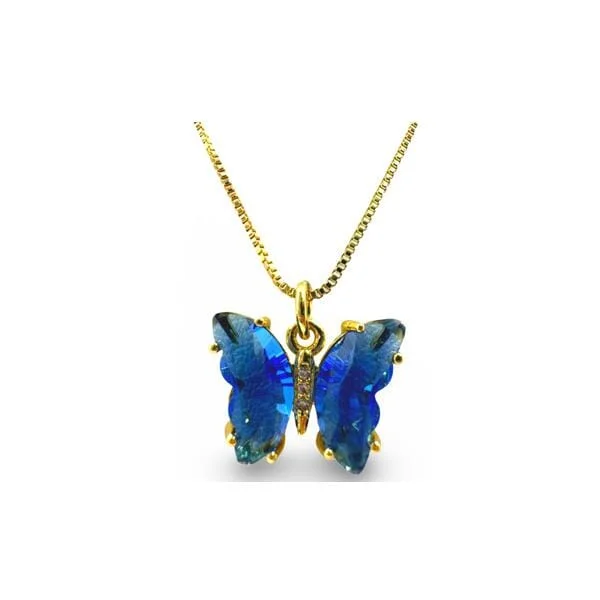 Women’s ruby necklaces-Glass Butterfly Pendant On Gold Fill Chain Blue (NGCP5BFLB)