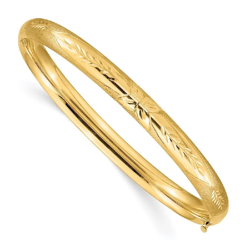 Women’s custom name bracelets-14k Yellow Gold 6mm 4/16 Florentine Engraved Hinged Bangle Bracelet, 7"