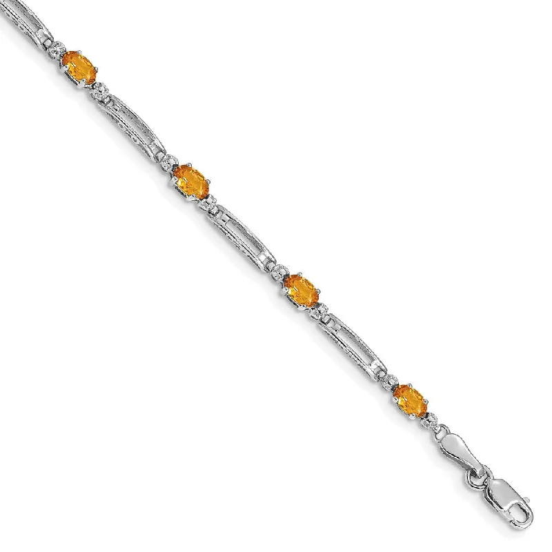 Women’s charm bracelet sets-10k White Gold Diamond and Citrine Bracelet-WBC-BM4492-CI-001-1WA