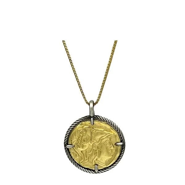 Women’s diamond tennis necklaces-Coin: Warrior Head Coin Sterling With 14kt Gold Necklace (NGCP46HD)