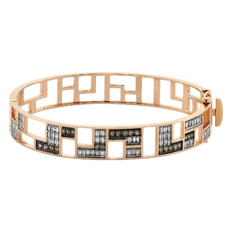 Women’s delicate bangles-MONDRIAN BAGET CLAMP FULL DIAMOND&BROWN BRACELET