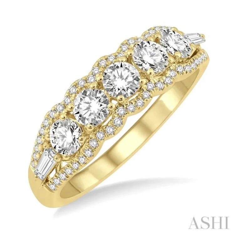 Women's engagement rings with rubies and diamonds-1.00 ctw Baguette and Round Cut Diamond Fashion Ring in 14K Yellow Gold