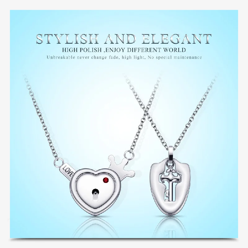 Women’s diamond pendant necklaces-Romantic Simple Style Heart Shape Key Lock Titanium Steel Pendant Necklace