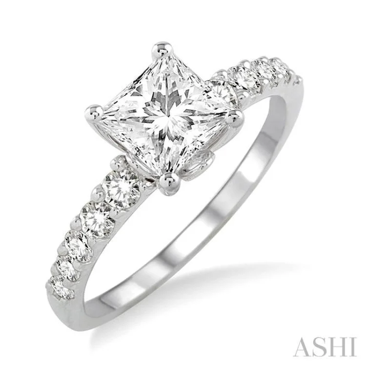 Women's designer engagement rings-3/8 Ctw Diamond Semi-Mount Engagement Ring in 14K White Gold