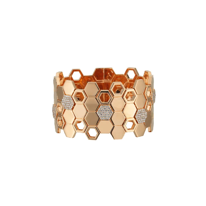 Women’s bohemian bangles-HONEYBOARD CUFF DIAMOND GOLD BRACELET