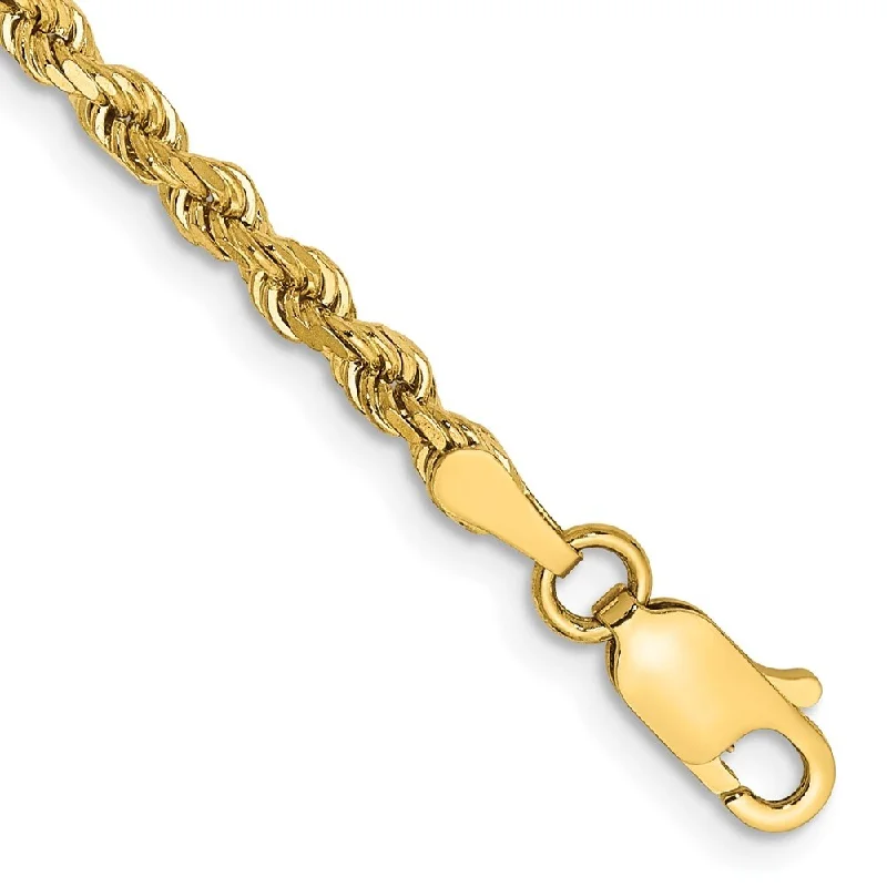 Women’s boho chic bracelets-14k Yellow Gold 3mm Semi-solid Diamond-Cut Rope Chain Bracelet, 7"