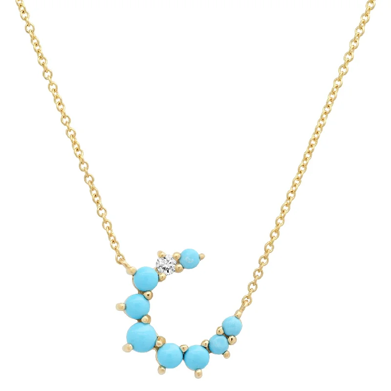 Women’s boho necklaces-Turquoise & Diamond Crescent Moon Necklace