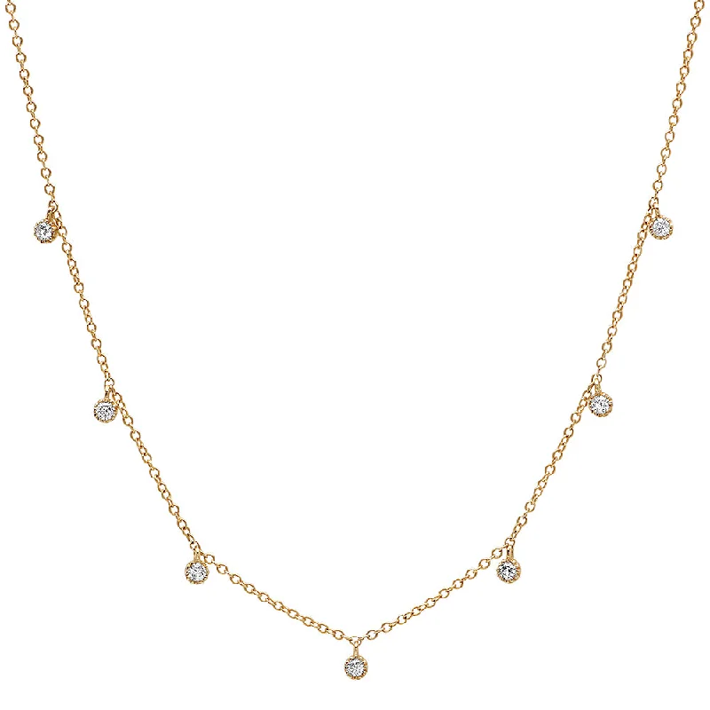 Women’s name necklaces-7 Millgrain Detail Bezel Diamond Droplets Necklace