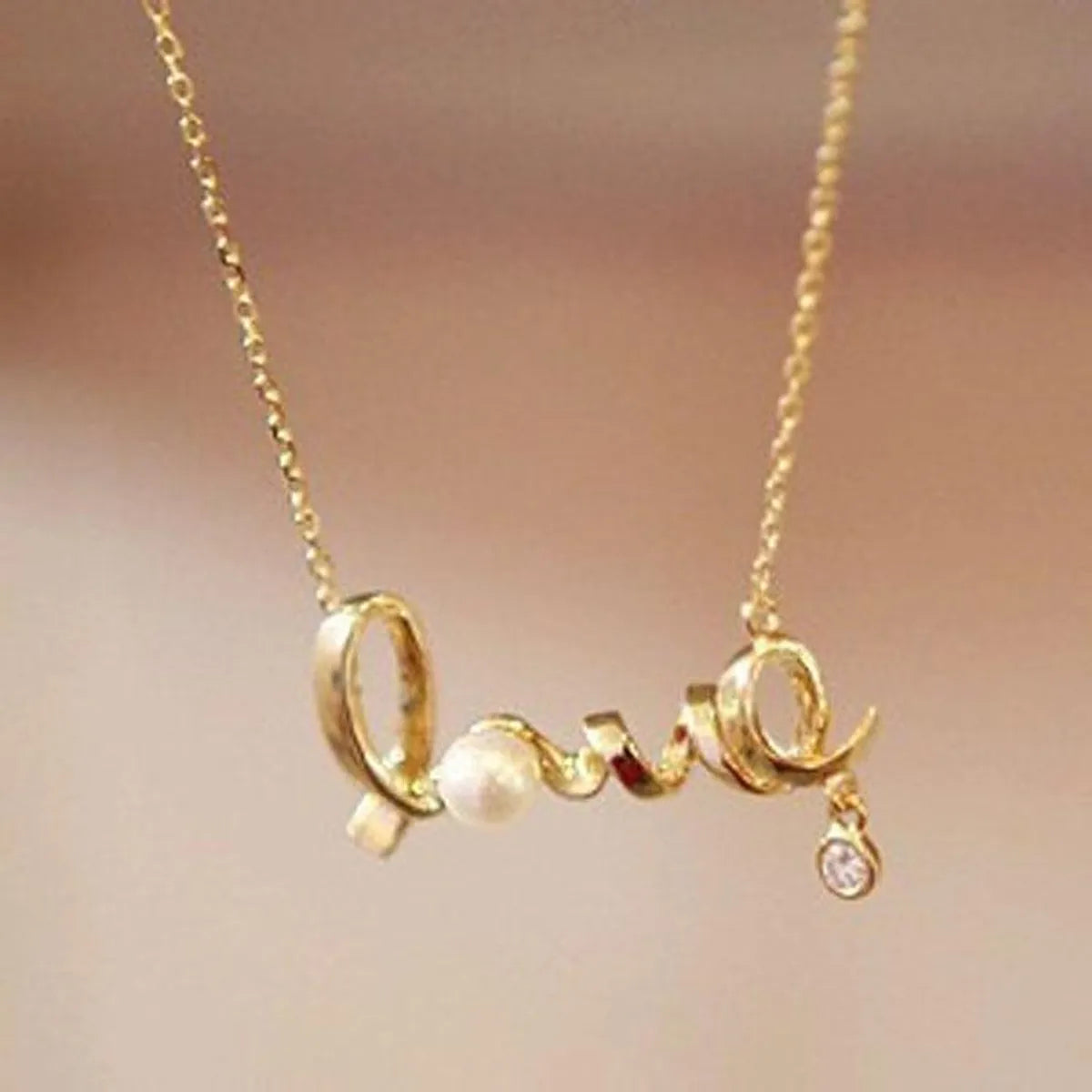 Women’s zodiac necklaces-Fashion Love Letters Rhinestones Beads Necklace Nhdp148732