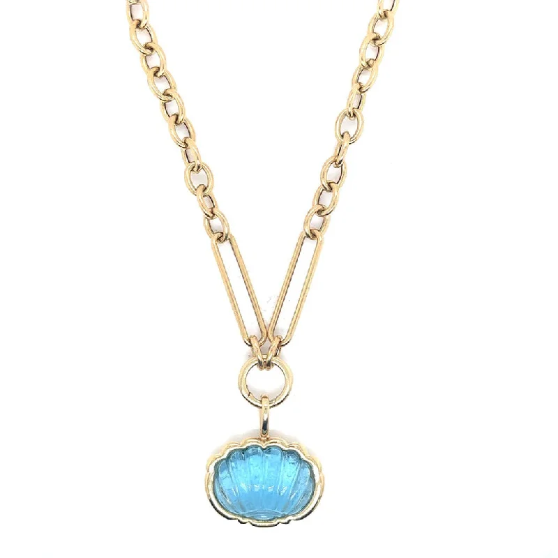 Women’s classic necklaces-Aquamarine Carved Shell Shaped Pendant Necklace