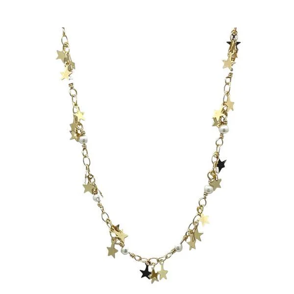 Women’s vintage gold necklaces-Pearl And Stars Cluster Necklace: 17" or 24" (NGC43STR)