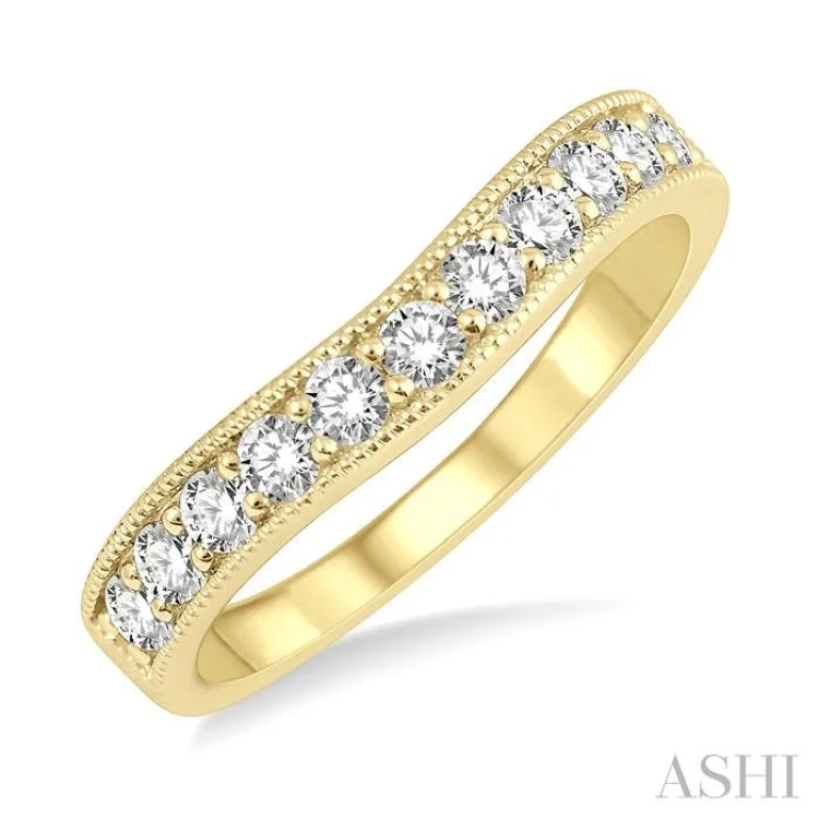 Women's radiant cut engagement rings with diamonds-1/2 ctw Arched Round Cut Diamond Wedding Band in 14K Yellow Gold