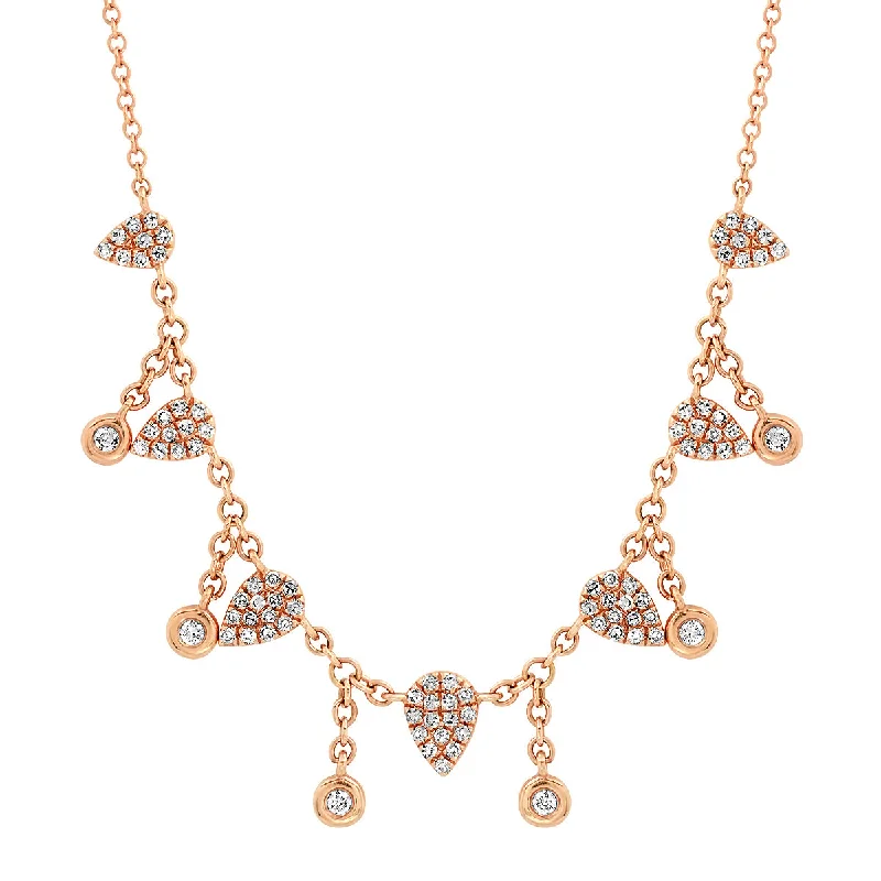 Women’s moonstone necklaces-Pave Diamond Teardrops with Diamond Bezel Shakers Necklace