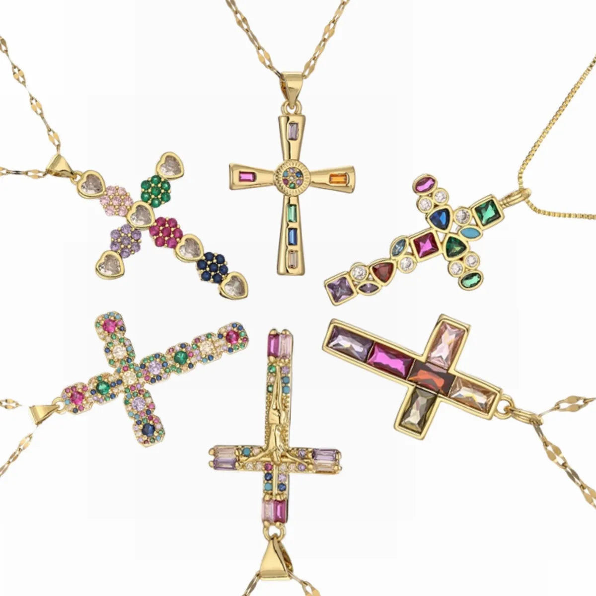 Women’s classic pearl necklaces-1 Piece Artistic Cross Copper Plating Inlay Zircon Pendant Necklace