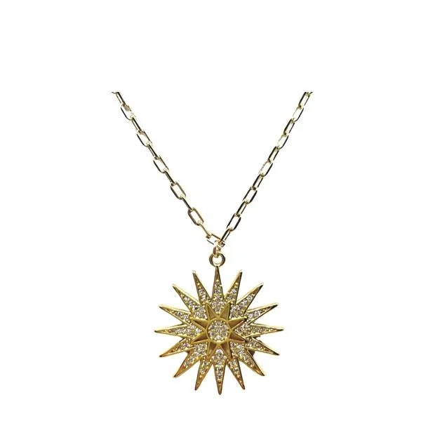 Women’s geometric necklaces-Starburst CZ Micropave Necklace: 18kt Gold Fill (NGCP465STR)