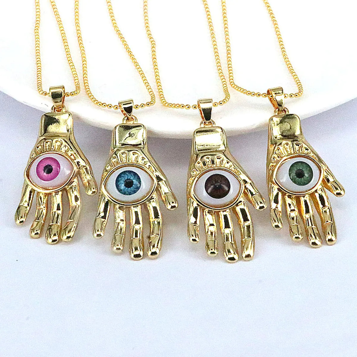 Women’s long gold necklaces-Hip-hop Palm Eye Copper Gold Plated Pendant Necklace 1 Piece